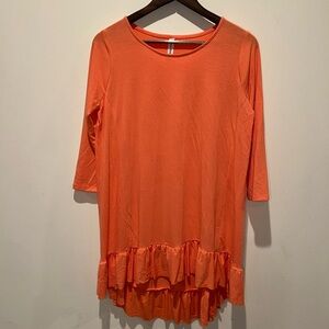 Zenana Premium Women’s Small Soft Stretch Hi Lo Ruffle Tunic Top Pinkish Melon